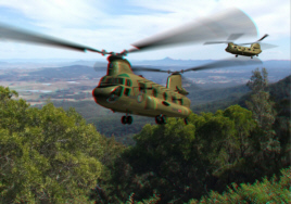 RAAF Australian Chinook Helicopters in 3D anaglyph Flight scene